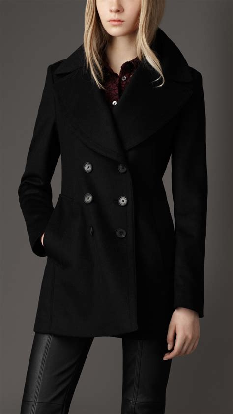 womens black peacoat long burberry woo l|burberry pea jacket.